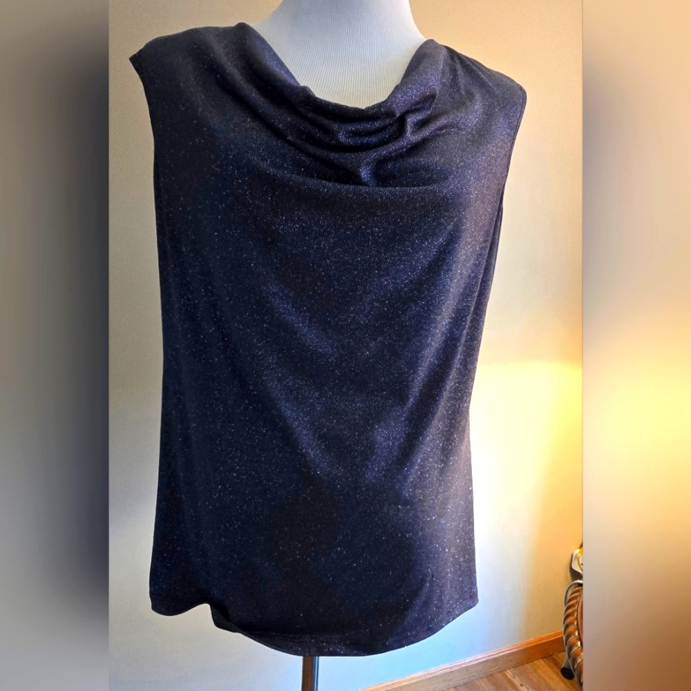 Roz & Ali Metallic  Sparkle Gray Cowl Neck Top SLEEVELESS Size XL